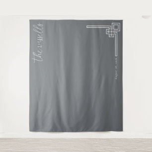 Sleek Grey Geometric Calligraphy Tapestry