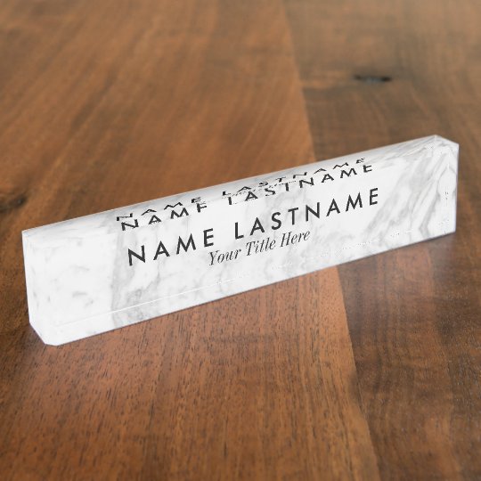 Sleek Grey White Marble Custom Desk Nameplate Zazzle Co Uk