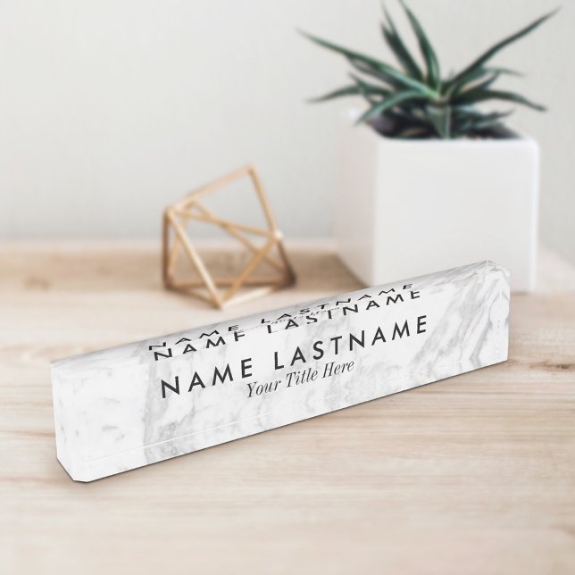 Sleek Grey White Marble Custom Desk Nameplate (Creator Uploaded)