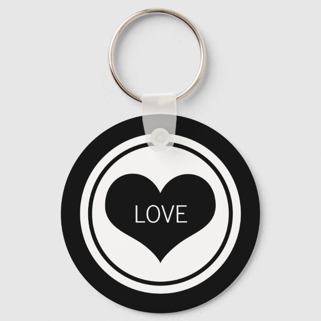 Sleek Heart Keychain, Black and White Key Ring (Front)