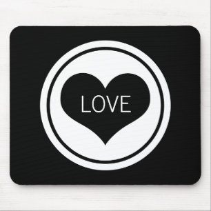 Sleek Heart Mousepad, Black and White Mouse Mat