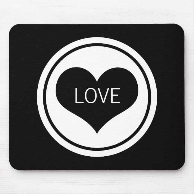 Sleek Heart Mousepad, Black and White Mouse Mat (Front)