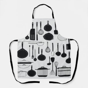 Sleek line art depicting kitchen utensils cooking  apron