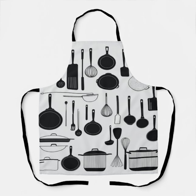 Sleek line art depicting kitchen utensils cooking  apron (Front)