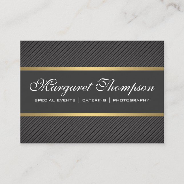 Sleek Luxe Pattern Gold Trim Business Card (Front)