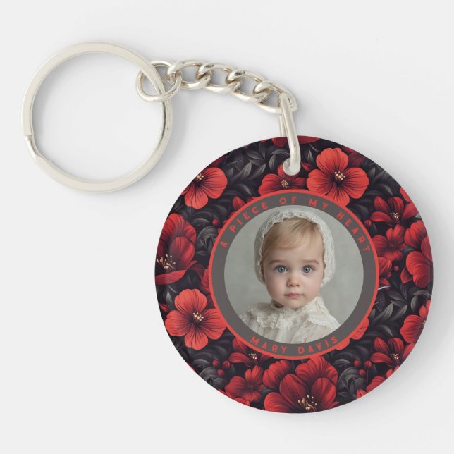 Sleek memorial keychain Custom Photo Rose (Front)