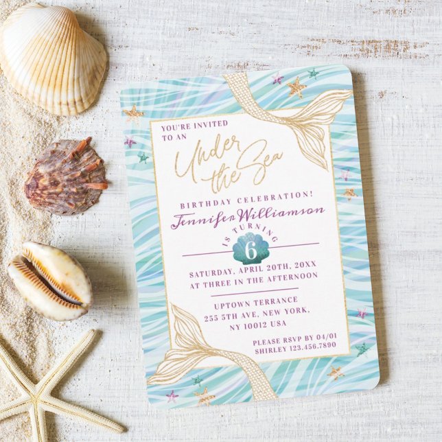 Sleek Mermaid Under The Sea Birthday Invitation (Sleek Mermaid Under The Sea Birthday Invitation)