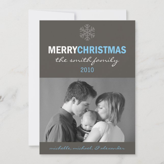 Sleek Merry Christmas Card (Snowflake Blue / Grey) (Front)