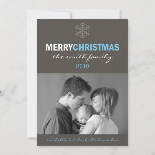 Sleek Merry Christmas Card (Snowflake Blue / Grey)
