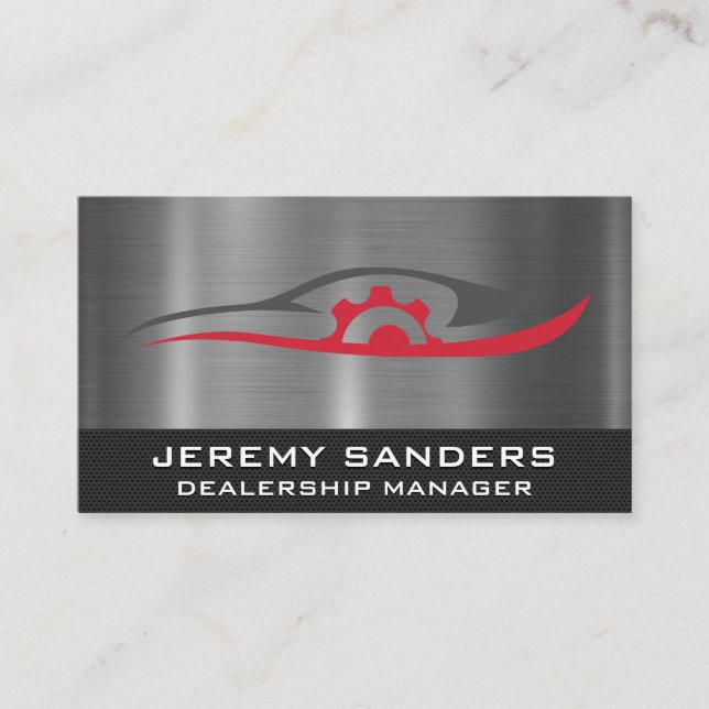 Sleek Metallic Auto Logo | Car Repair Icon Business Card (Front)
