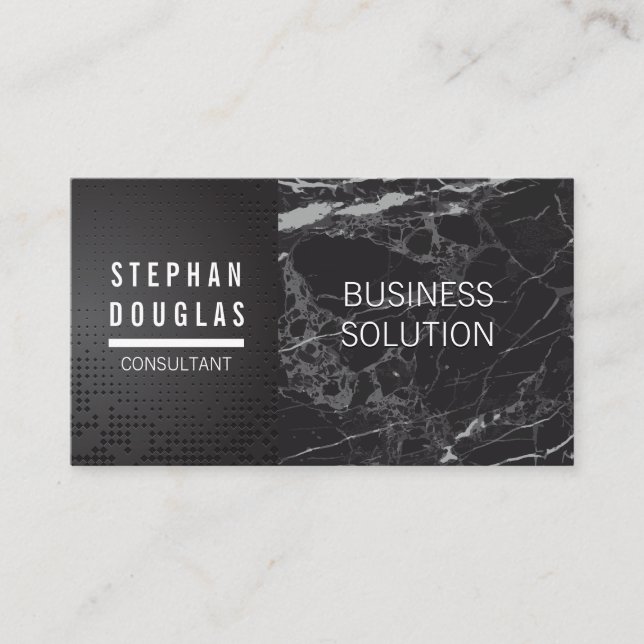 Sleek Metallic Black | Black Marble Colour Block Business Card (Front)
