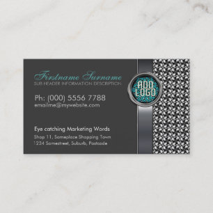 Sleek Metallic Silver Black w/ Logo Business Cards