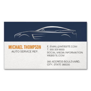 Sleek Metallic Sports Car Illustration Magnetic Business Card