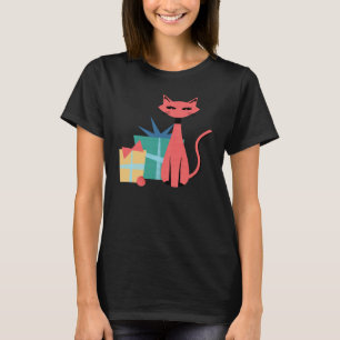 Sleek Mid Century Modern Christmas Cat with Presen T-Shirt