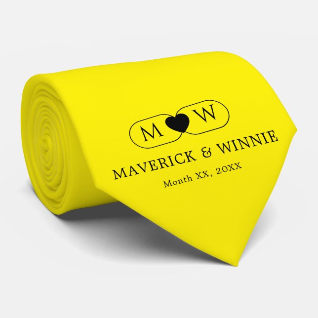 Sleek Minimalist Modern Wedding Bright Yellow Tie (Rolled)