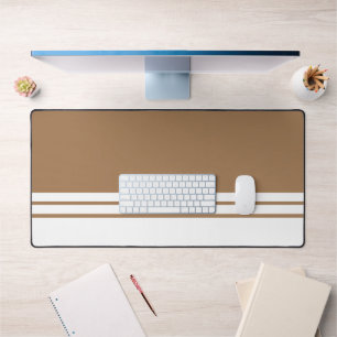 Sleek Mocha White Bottom Edge Racing Stripes Desk Mat
