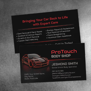 Sleek Modern Auto Body Work  Business Card
