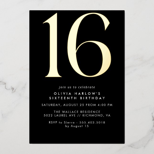 Sleek Modern Black and Gold | Cool 16th Birthday (Front)