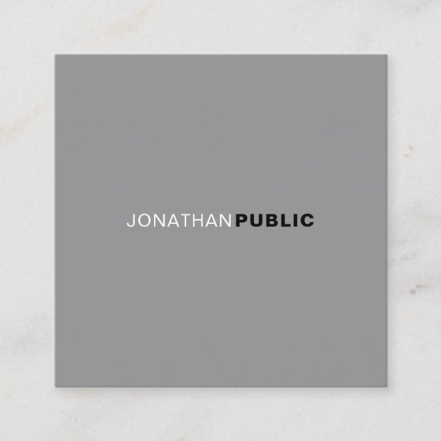 Sleek Modern Elegant Grey White Plain Professional Square Business Card (Front)