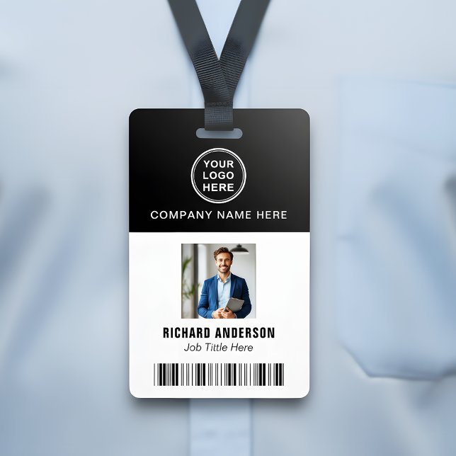 Sleek Modern Employee Photo Name Bar Code ID Badge (Creator Uploaded)