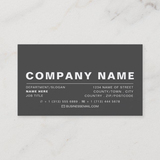Sleek Modern - Grey & White - Business Card (Front)