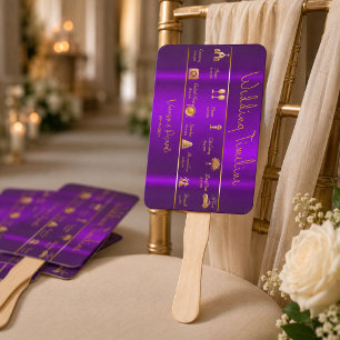 Sleek Modern Luminous Violets Wedding Timeline Hand Fan