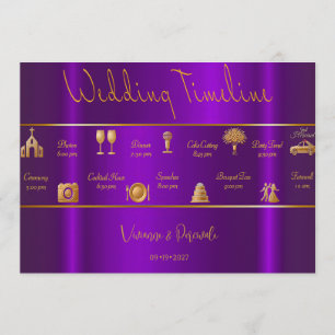 Sleek Modern Luminous Violets Wedding Timeline Programme