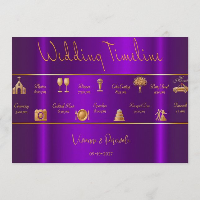 Sleek Modern Luminous Violets Wedding Timeline  Programme (Front)