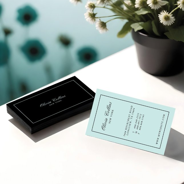 Sleek Modern Minimalistic Baby Blue & Black Business Card (Sleek Modern Minimalistic Baby Blue & Black Business Card)