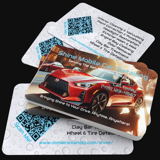 Sleek Modern Mobile Auto Car Detailing QR Code URL Business Card (Creator Uploaded)