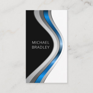 Sleek Modern Professional Metallic Curved Pattern Business Card