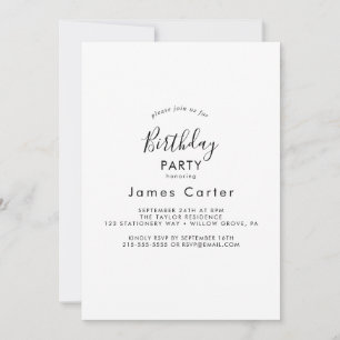 Sleek Modern Script Birthday Party Invitation