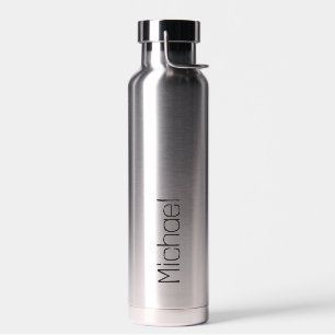 Sleek Modern Your Name Silver Water Bottle