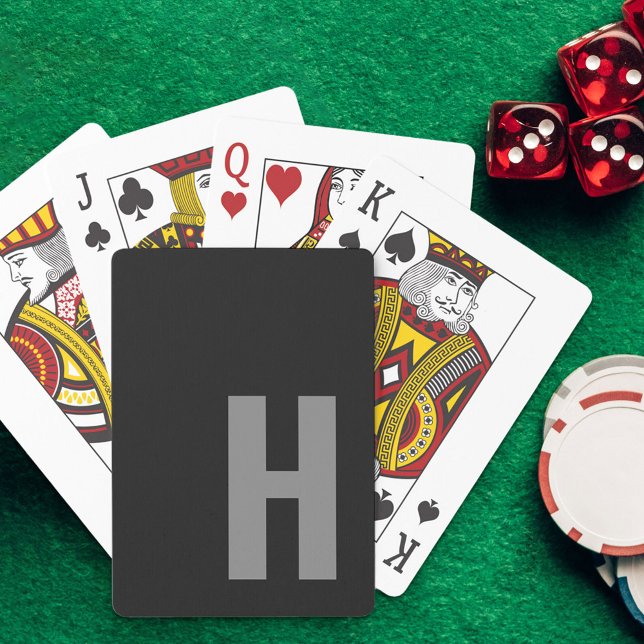 Sleek Monogram Initial Minimalist Black and Grey Playing Cards (Creator Uploaded)