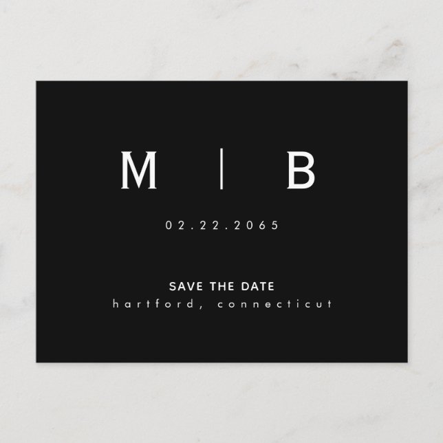 Sleek Monogram Modern Font Wedding Save the Date  Postcard (Front)