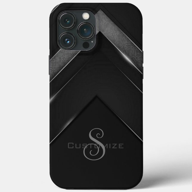 Sleek Monogrammed Black Chevron Case-Mate iPhone Case (Back)
