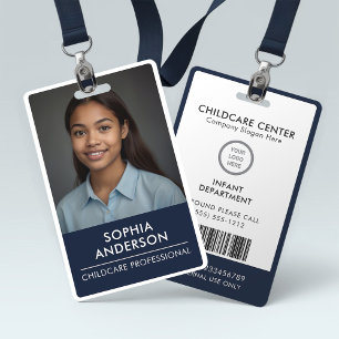 Sleek Navy Blue Modern Minimalist Logo & Photo ID Badge