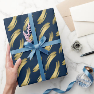 Sleek Navy Gold Birthday Chic Wrapping Paper