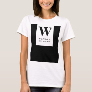 Sleek Newly Wed Monogram   Black Minimalist Weddin T-Shirt