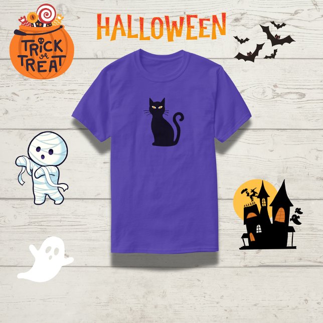 Sleek Orange-Eyed Black Cat Halloween T-Shirt (Creator Uploaded)