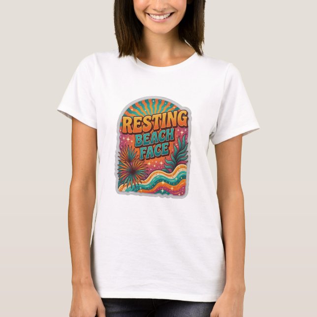 Sleek Orange RESTING BEACH FACE 3D Text Art T-Shirt (Front)