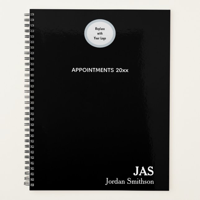 Sleek Personalised Black Appointment Book Planner (Front)