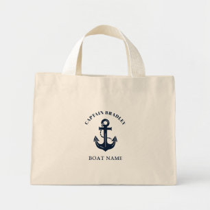 Sleek Personalised Nautical Captain Custom Style Mini Tote Bag