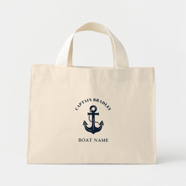 Sleek Personalised Nautical Captain Custom Style Mini Tote Bag (Front)
