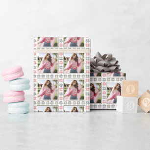 Sleek Personalised Photo and Holiday Poinsettia Wrapping Paper