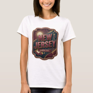 Sleek Pink NEW JERSEY GARDEN STATE Artistic Motif T-Shirt