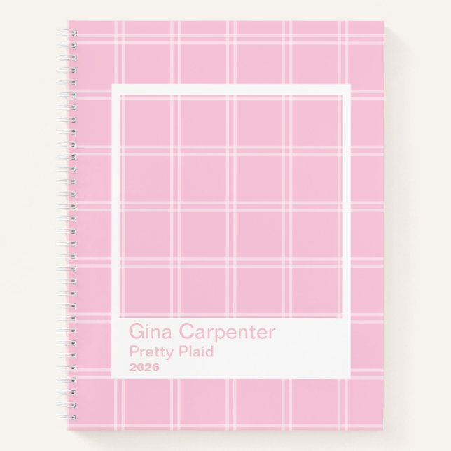 Sleek Pink Plaid Transparent Frame Notebook (Front)