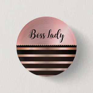 Sleek Pink Striped Boss Lady   3 Cm Round Badge
