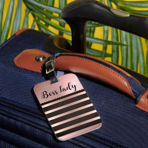 Sleek Pink Striped Boss Lady   Luggage Tag