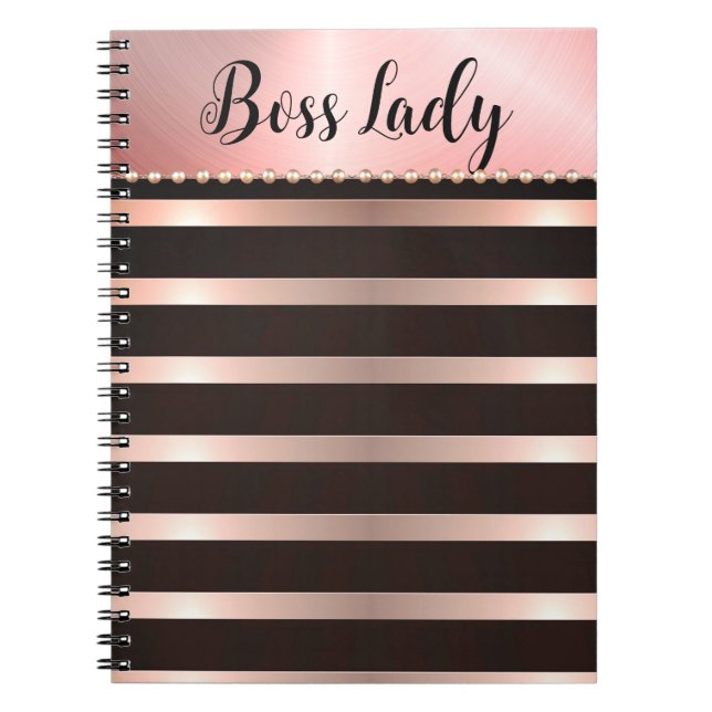 Sleek Pink Striped Boss Lady  Notebook (Front)